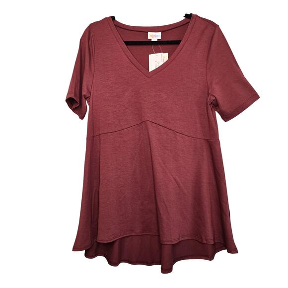 Lularoe Shirt Womens Small Burgundy Jana Short Sleeve V Neck Tunic Stretch NEW - Picture 1 of 9